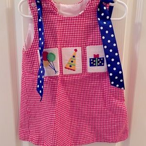 Red Gingham Birthday Appliqué Jumper Dress